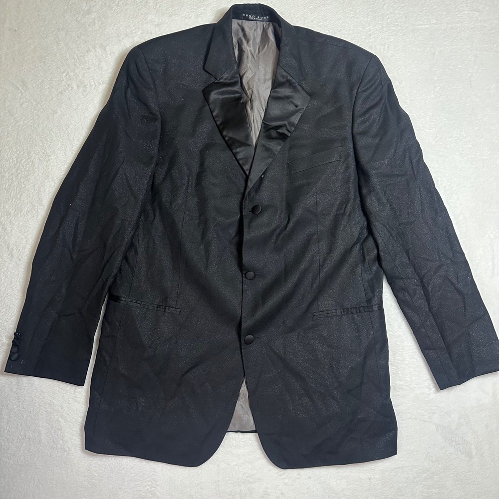 Hugo Boss 46L Virgin Wool Tuxedo Jacket Black Shimmer Glitter Satin Lapel Formal